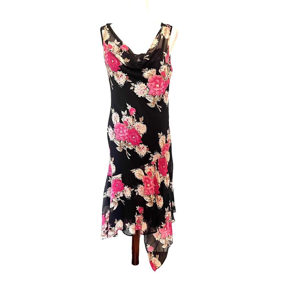 Y2K Studio Connection Slip Floral Dress Sz M Whimsigoth Asymmetrical Hem Bead